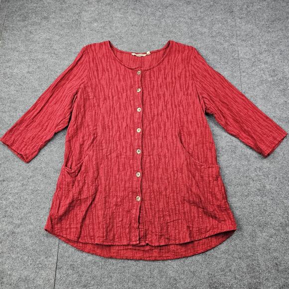 Soft Surroundings Top Womens XL Red Button Front Woven Cotton Gauze Boho Tunic - Picture 1 of 6